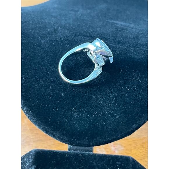 Statement Ring Large Round Cut CZ Silver Tone Swirl Size 8 Bling Glam - Picture 6 of 8